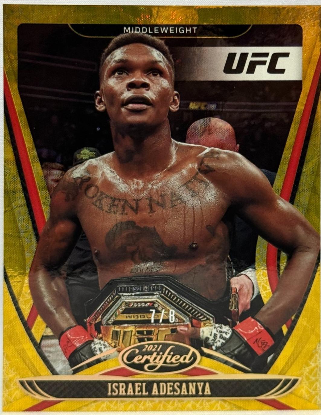 Israel Adesanya 2021 Panini Chronicles UFC Base Certified #137 Asia Gold