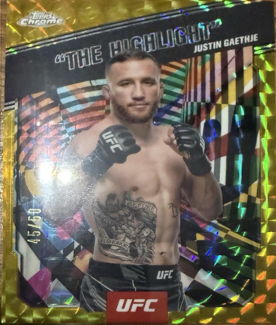 Justin Gaethje 2025 Topps Chrome UFC AKA #AKA-3 Gold Refractor