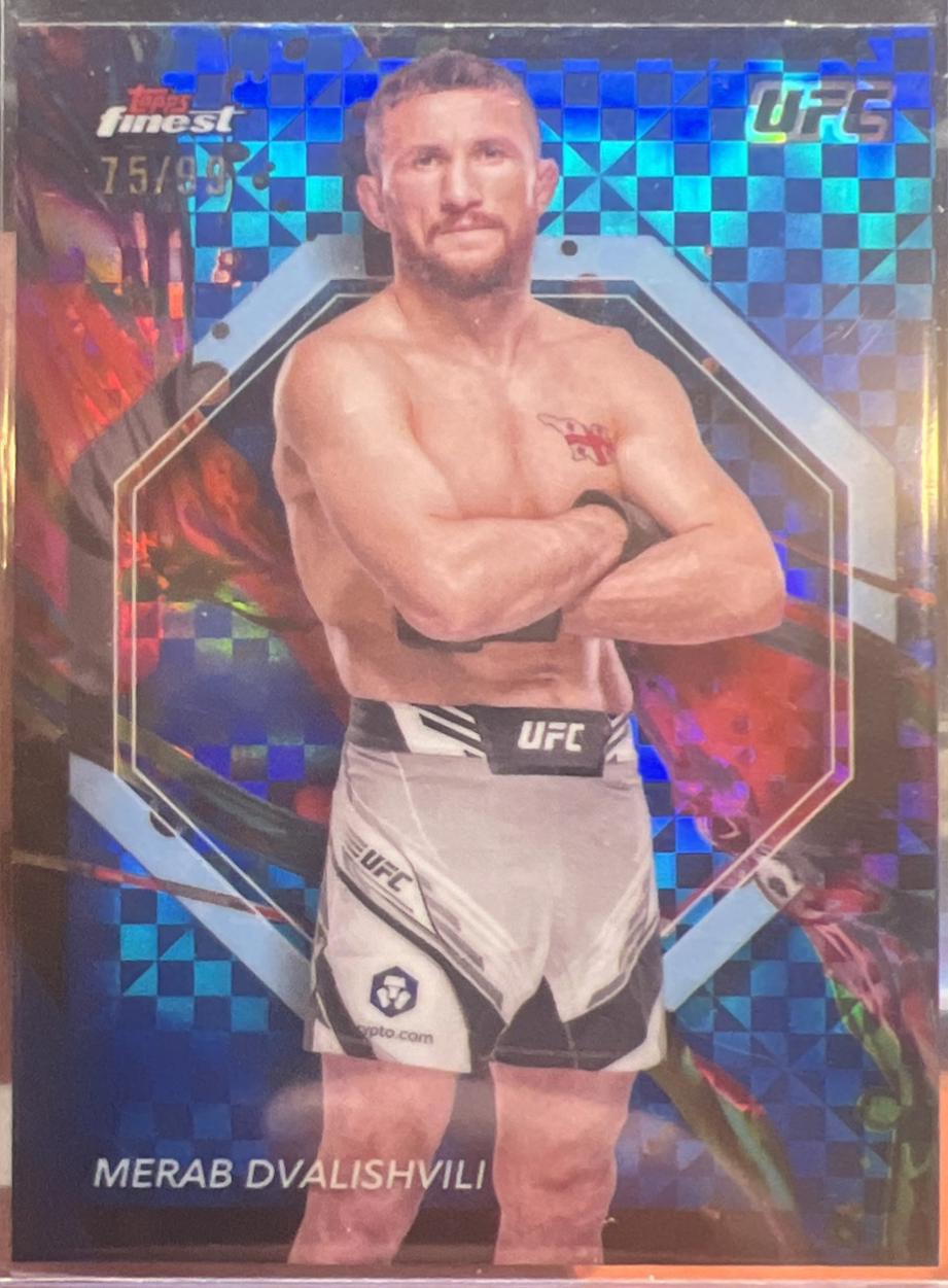 Merab Dvalishvili 2024 Topps Finest UFC Base Common #93 Blue Checkerboard Refractor