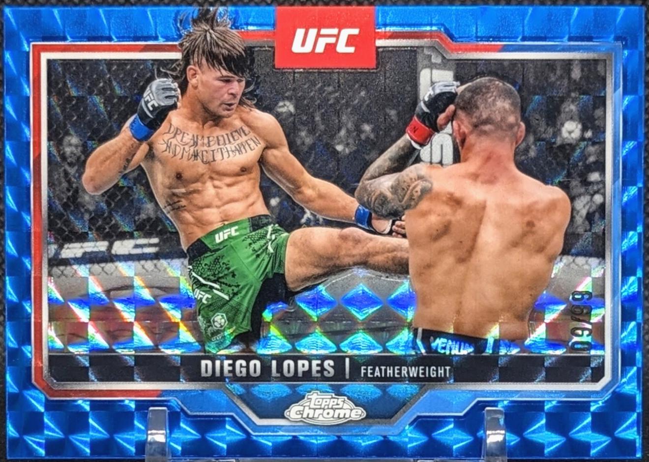 Diego Lopes 2025 Topps Chrome UFC Base #140 Blue Geometric Refractor