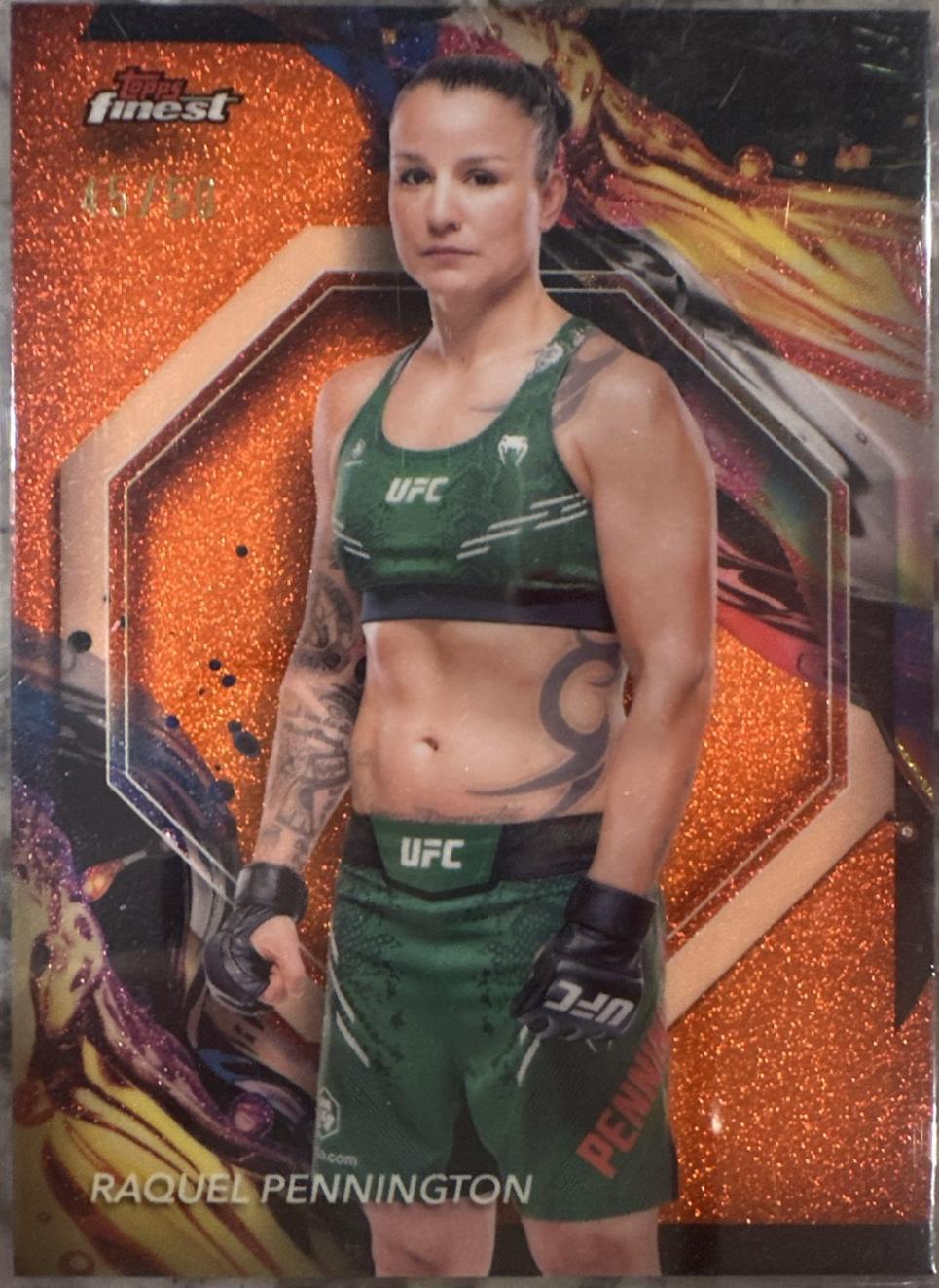 Raquel Pennington 2024 Topps Finest UFC Base Uncommon #148 Tangerine Glitter Refractor