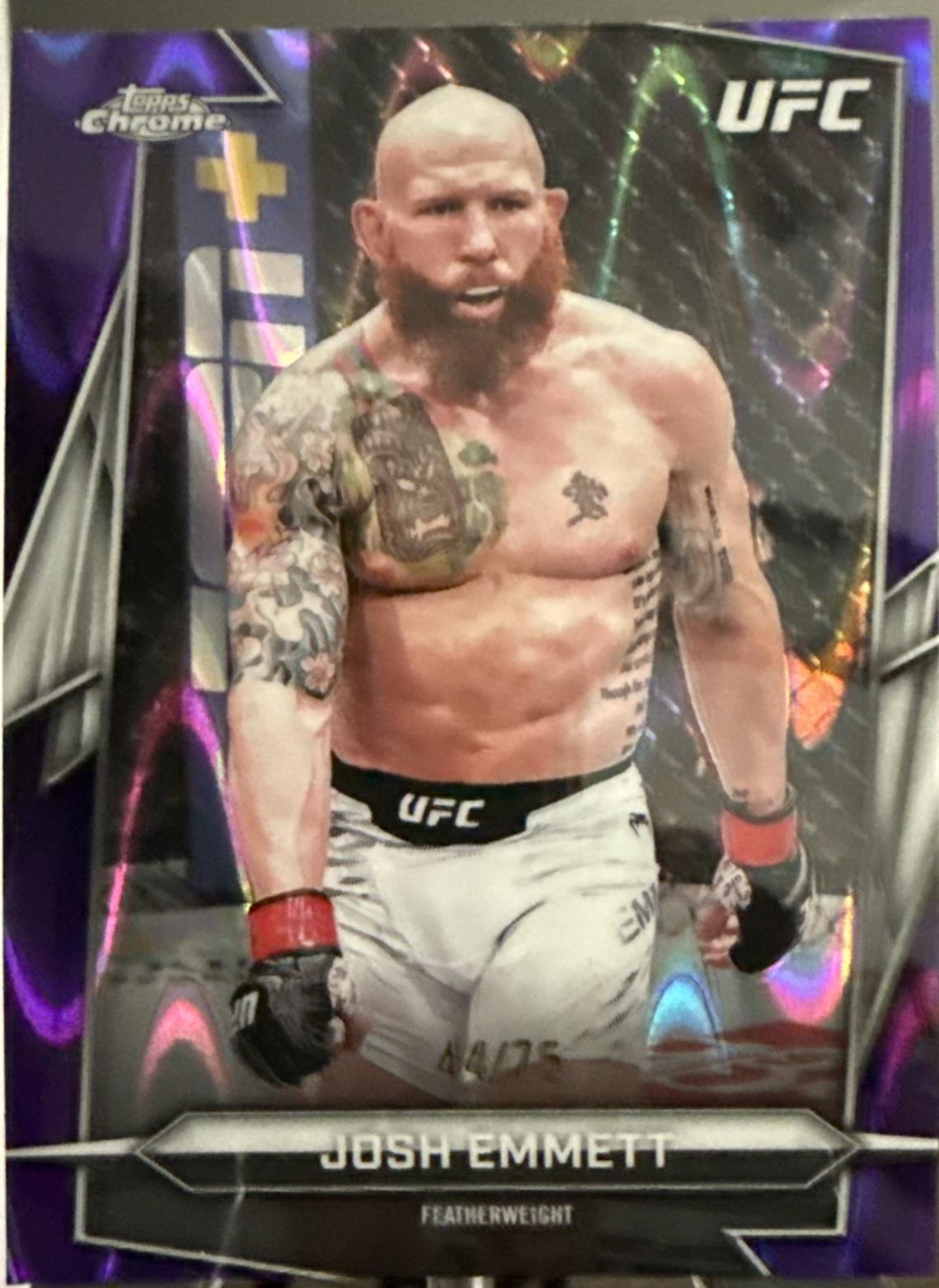 Josh Emmett 2026 Topps Chrome UFC Base #141 Purple Ray Wave Refractor