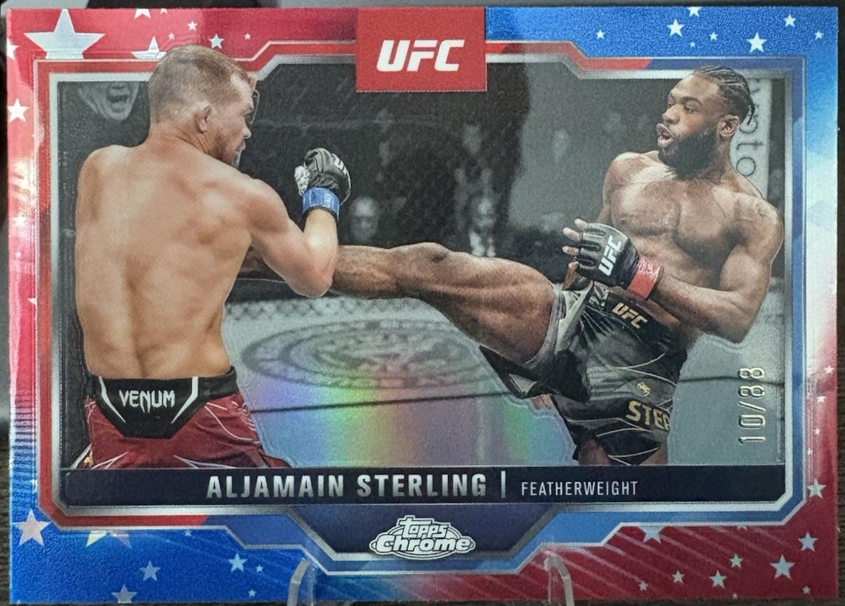 Aljamain Sterling 2025 Topps Chrome UFC Base #64 Red White Blue Refractor
