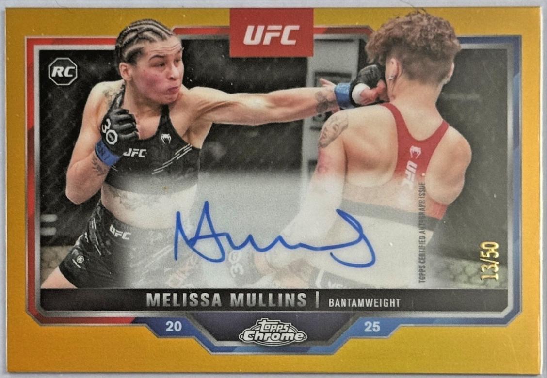 Melissa Mullins 2025 Topps Chrome UFC Chrome Rookie Autographs #CRA-ME Gold Refractor