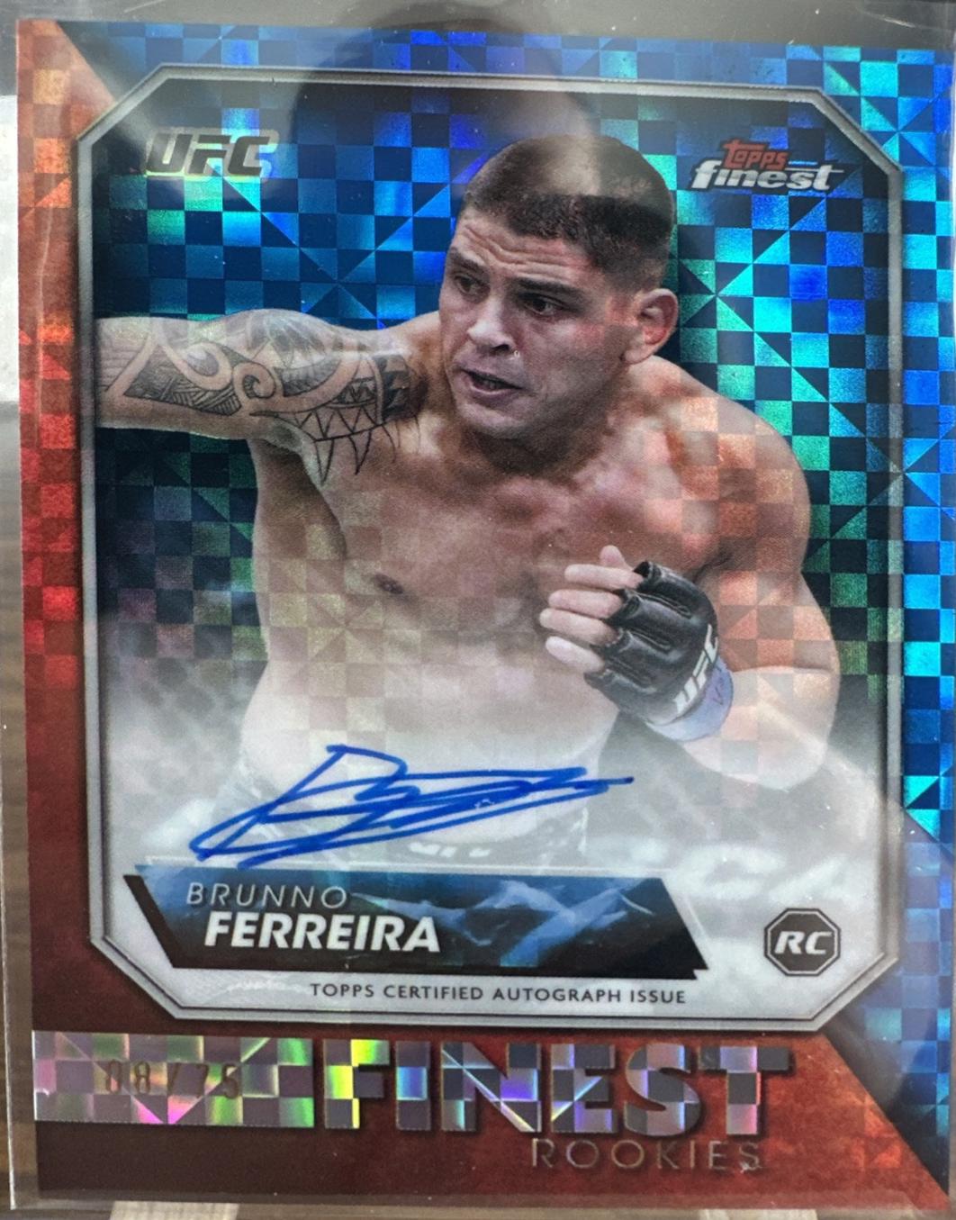Brunno Ferreira 2024 Topps Finest UFC Rookie Finest Autographs #RFA-BF Blue Checkerboard Refractor