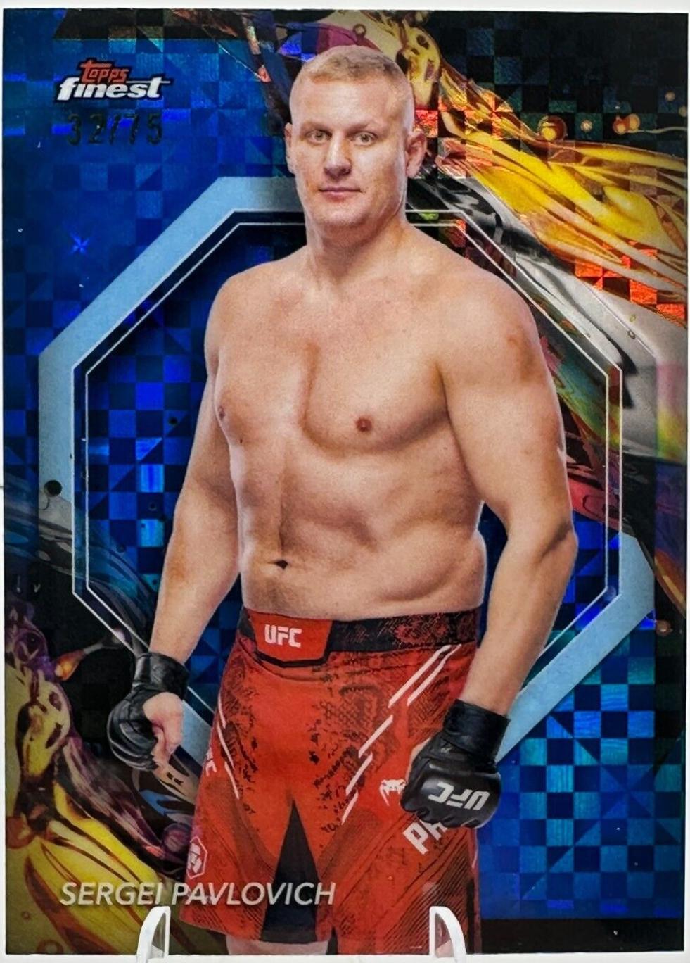 Sergei Pavlovich 2024 Topps Finest UFC Base Uncommon #172 Blue Checkerboard Refractor