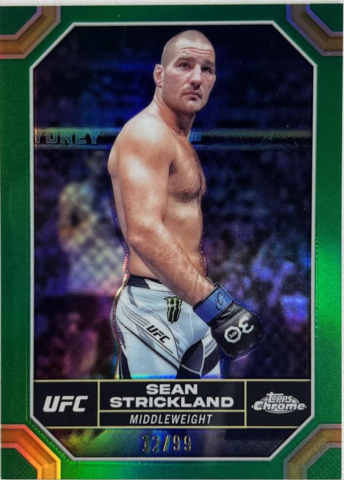 Sean Strickland 2024 Topps Chrome UFC Base #174 Green Refractor