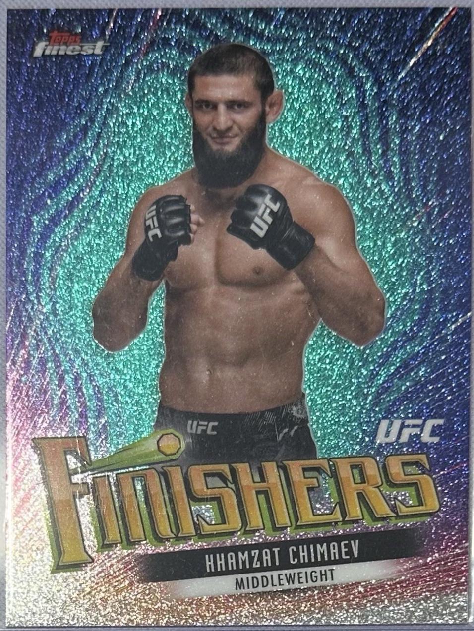 Khamzat Chimaev 2024 Topps Finest UFC Finishers #FIN-2 Aqua Glitter Refractor