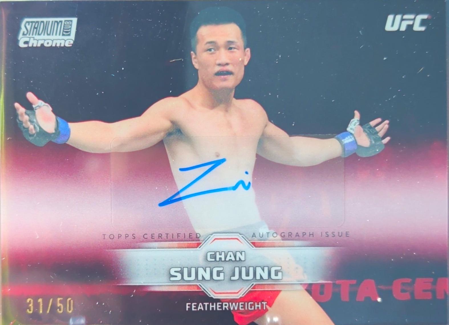 Chan Sung Jung 2026 Topps Stadium Club UFC Chrome Autographs #CAV-CSJ Red Refractor