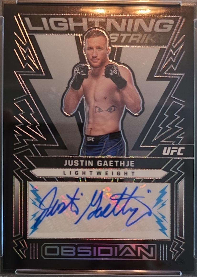 Justin Gaethje 2023 Panini Chronicles UFC Obsidian Lightning Strike Signatures #6 Blue