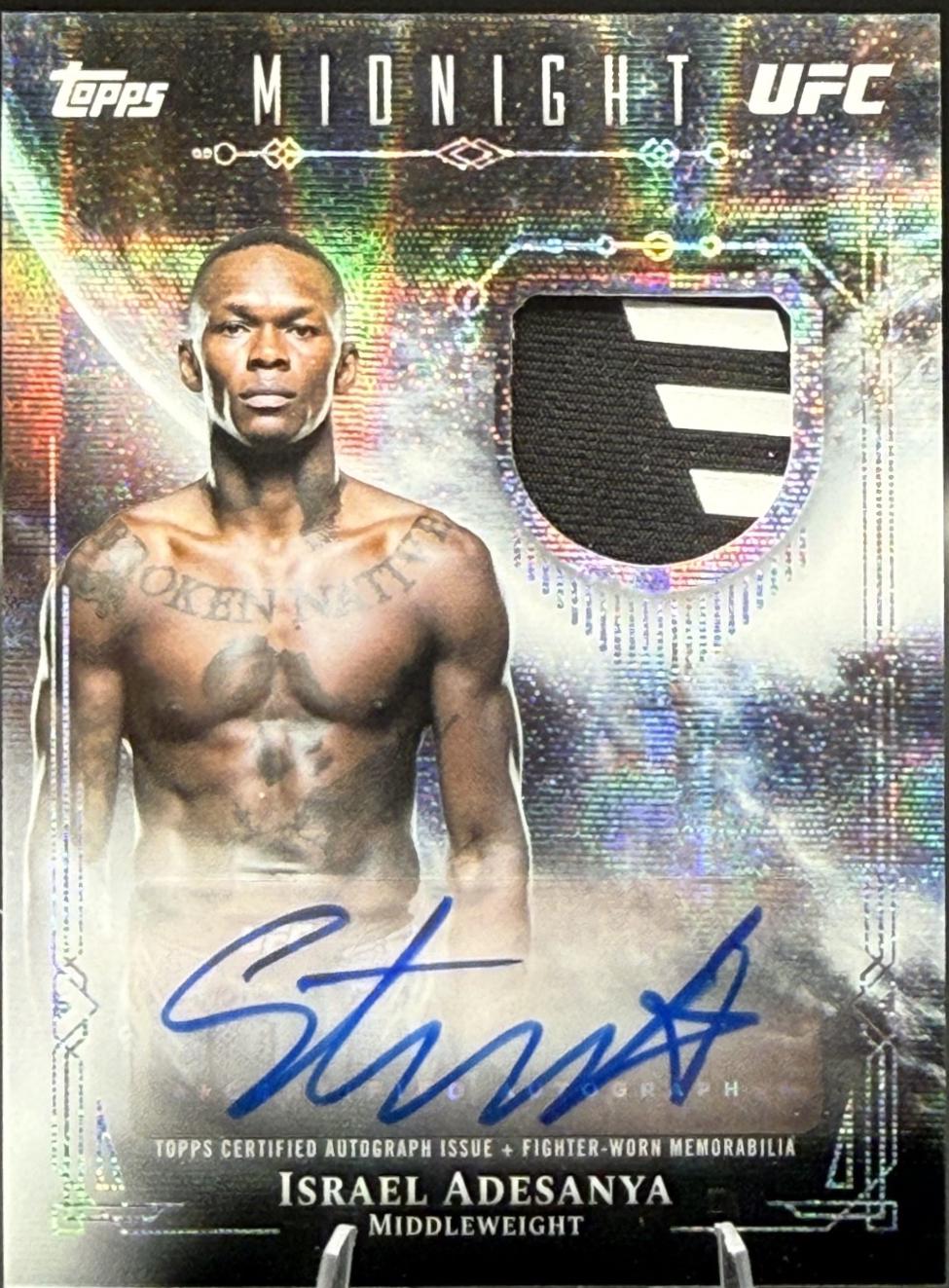Israel Adesanya 2026 Topps Midnight UFC Relic Autographs #VRA-IA Moon Beam