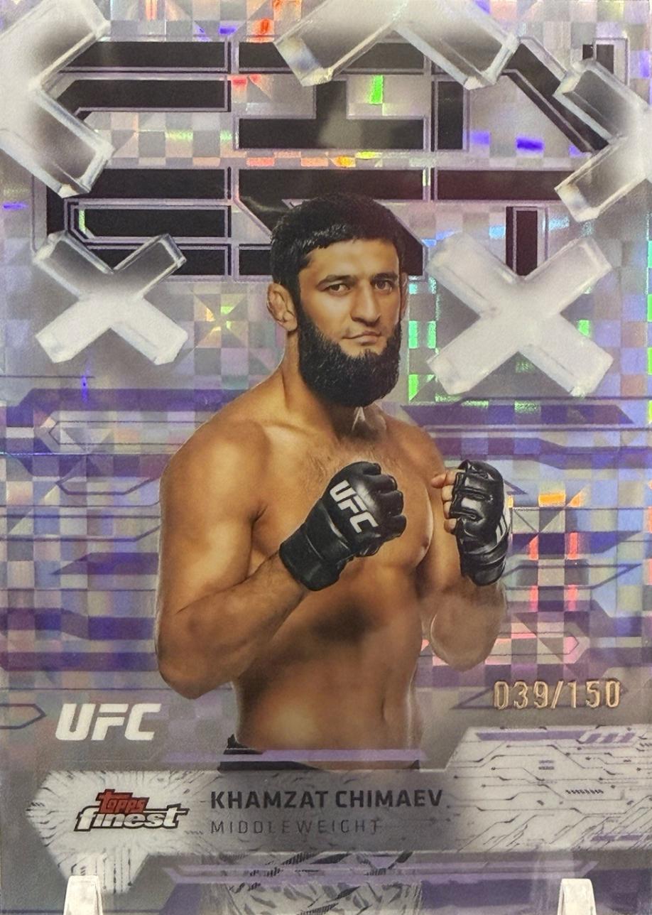 Khamzat Chimaev 2025 Topps Finest UFC Base Common #24 Purple Checkerboard Refractor