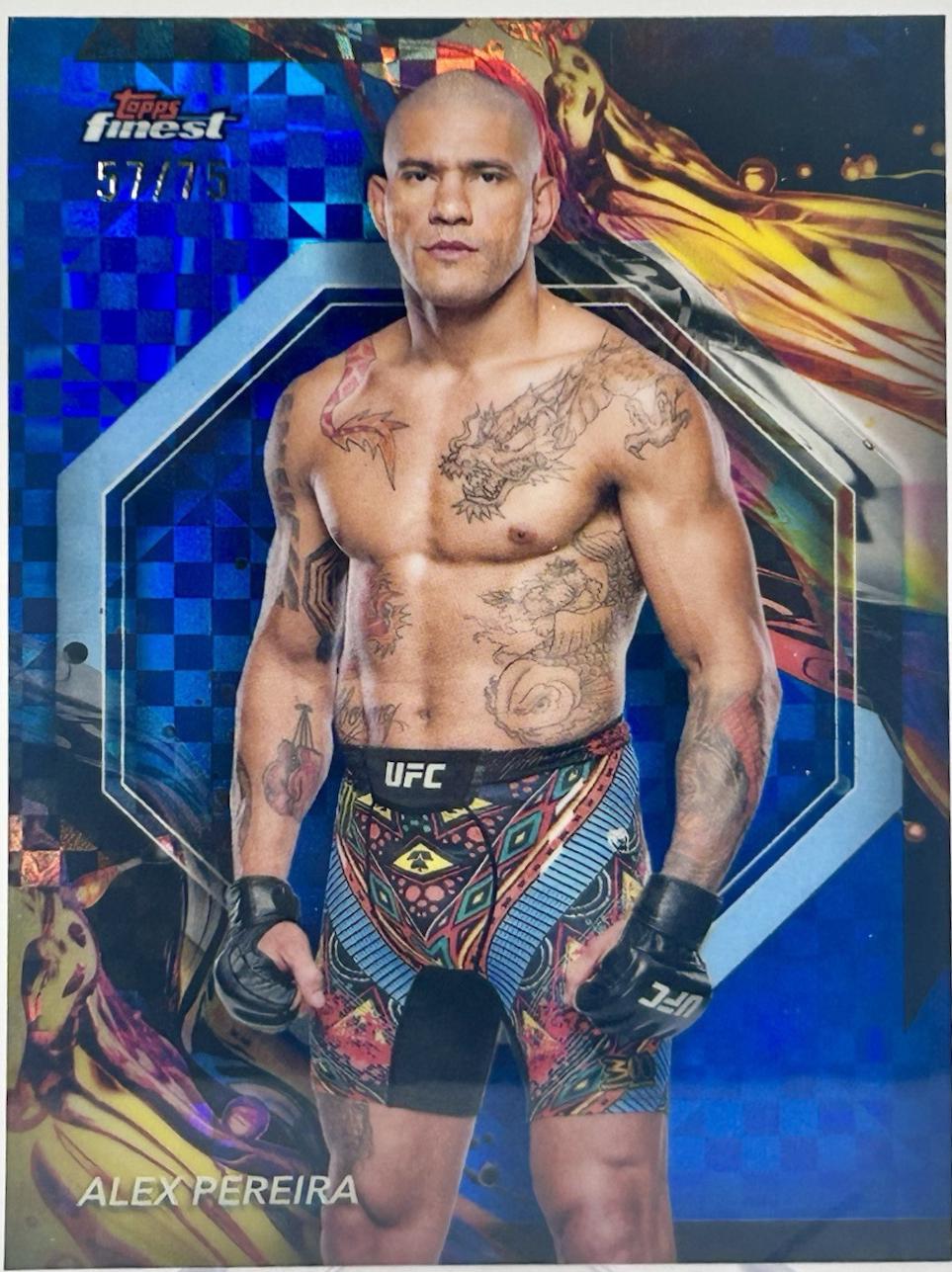 Alex Pereira 2024 Topps Finest UFC Base Uncommon #101 Blue Checkerboard Refractor