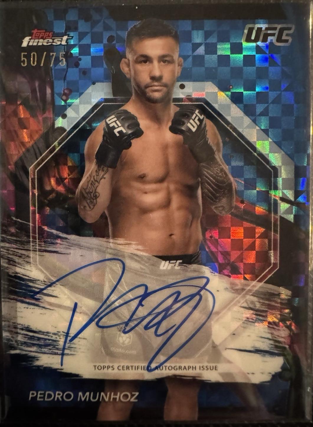 Pedro Munhoz 2024 Topps Finest UFC Finest Autographs #FA-PMZ Blue Checkerboard Refractor