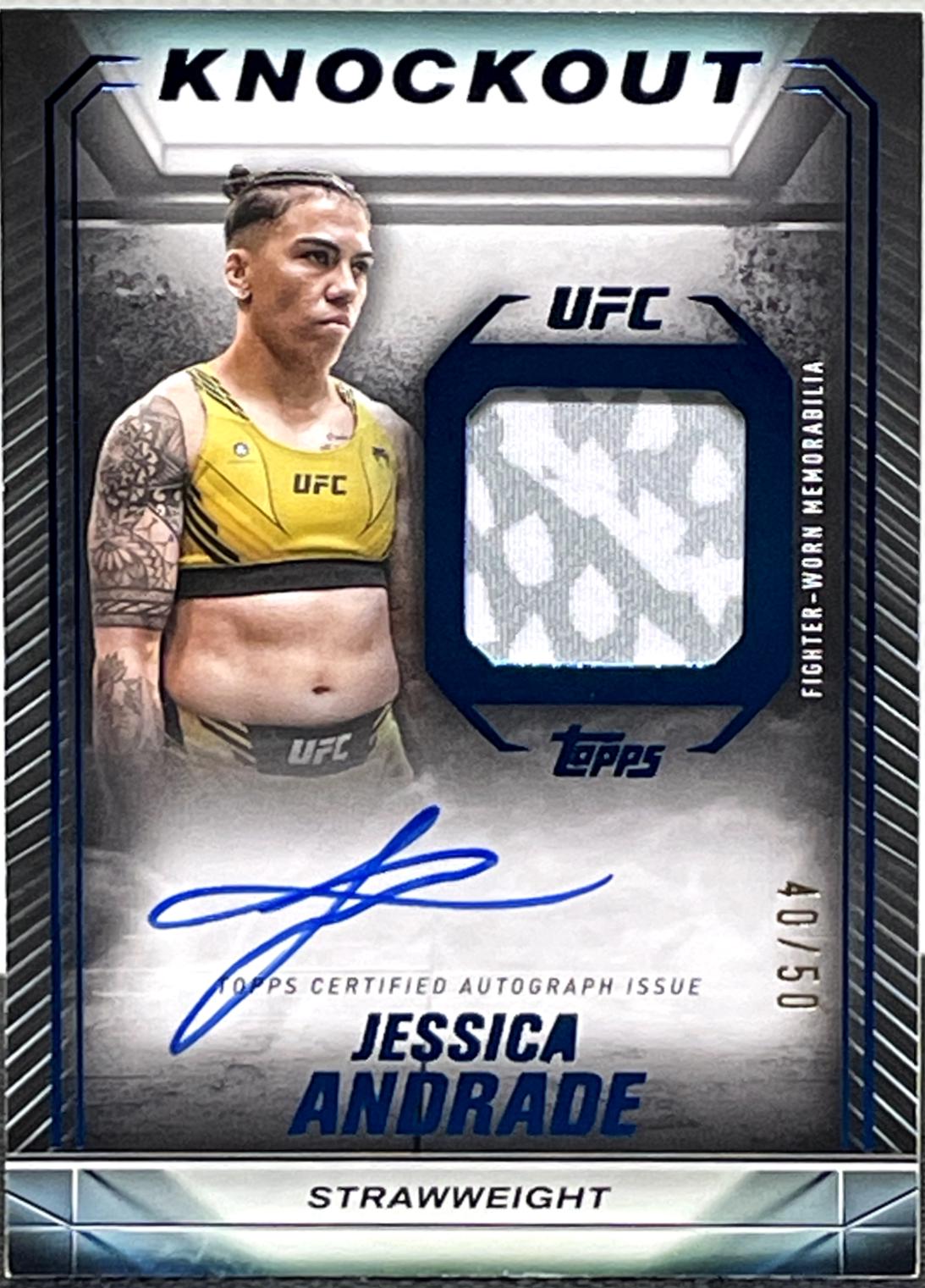 Jessica Andrade 2024 Topps Knockout UFC Knockout Autograph Relics #KAR-JAE Blue