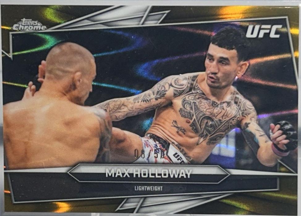 Max Holloway 2026 Topps Chrome UFC Base #100 Gold Ray Wave Refractor