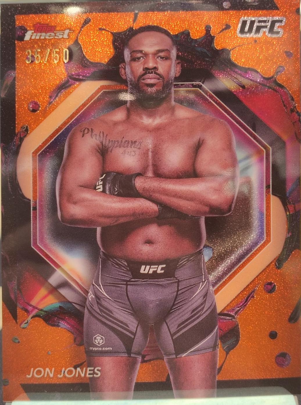 Jon Jones 2024 Topps Finest UFC Base Rare #214 Tangerine Glitter Refractor