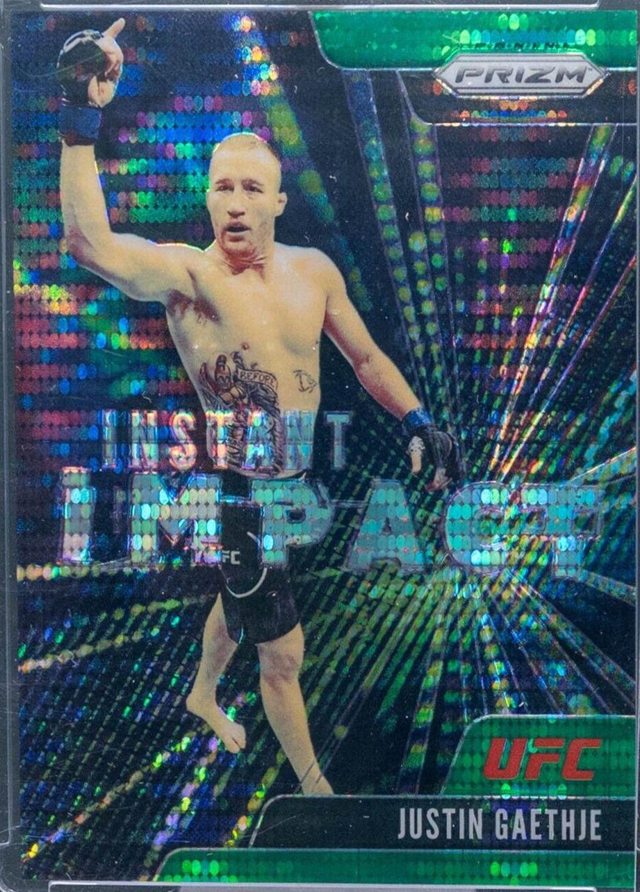 Justin Gaethje 2021 Panini Prizm UFC Instant Impact #15 Green Pulsar