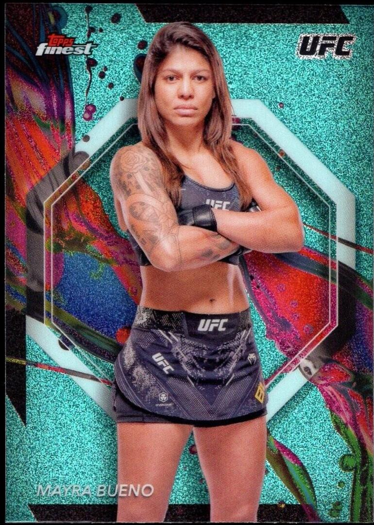 Mayra Bueno 2024 Topps Finest UFC Base Common #5 Aqua Glitter Refractor