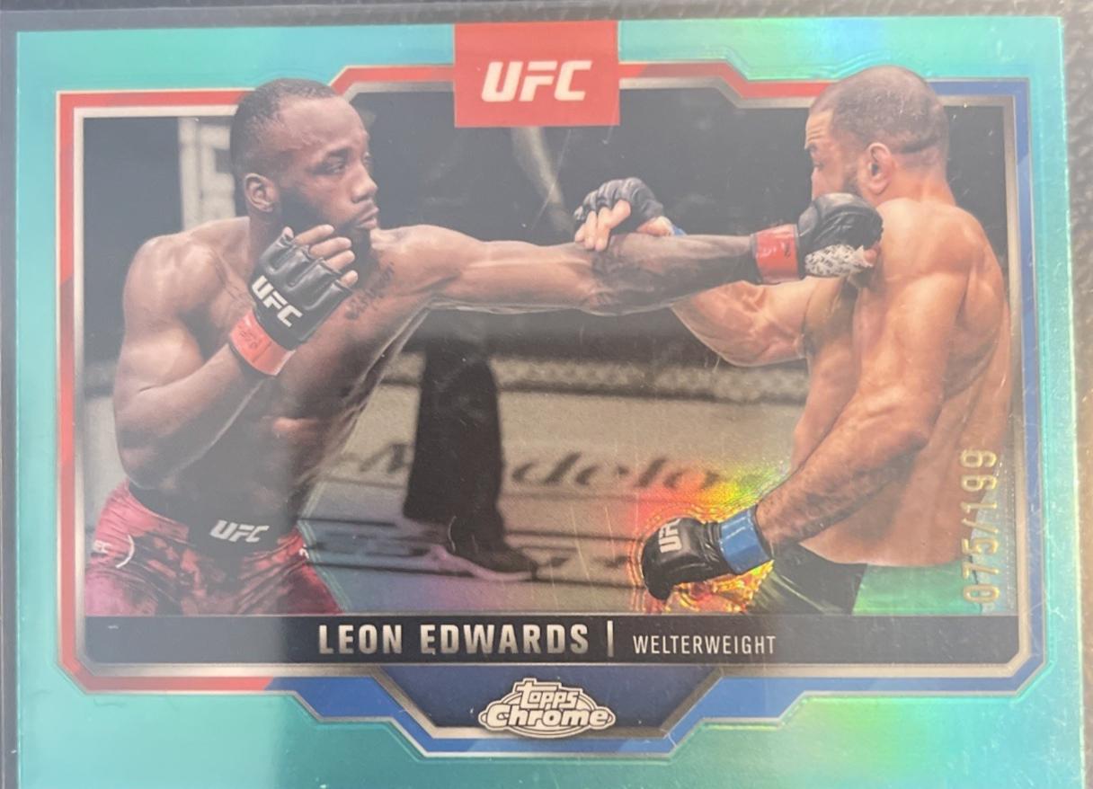 Leon Edwards 2025 Topps Chrome UFC Base #139 Aqua Refractor