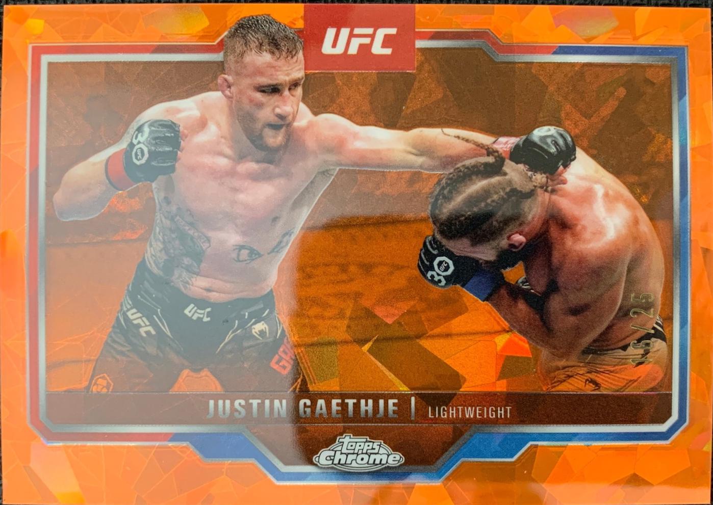 Justin Gaethje 2025 Topps Chrome Sapphire UFC Base Sapphire #138 Orange Sapphire