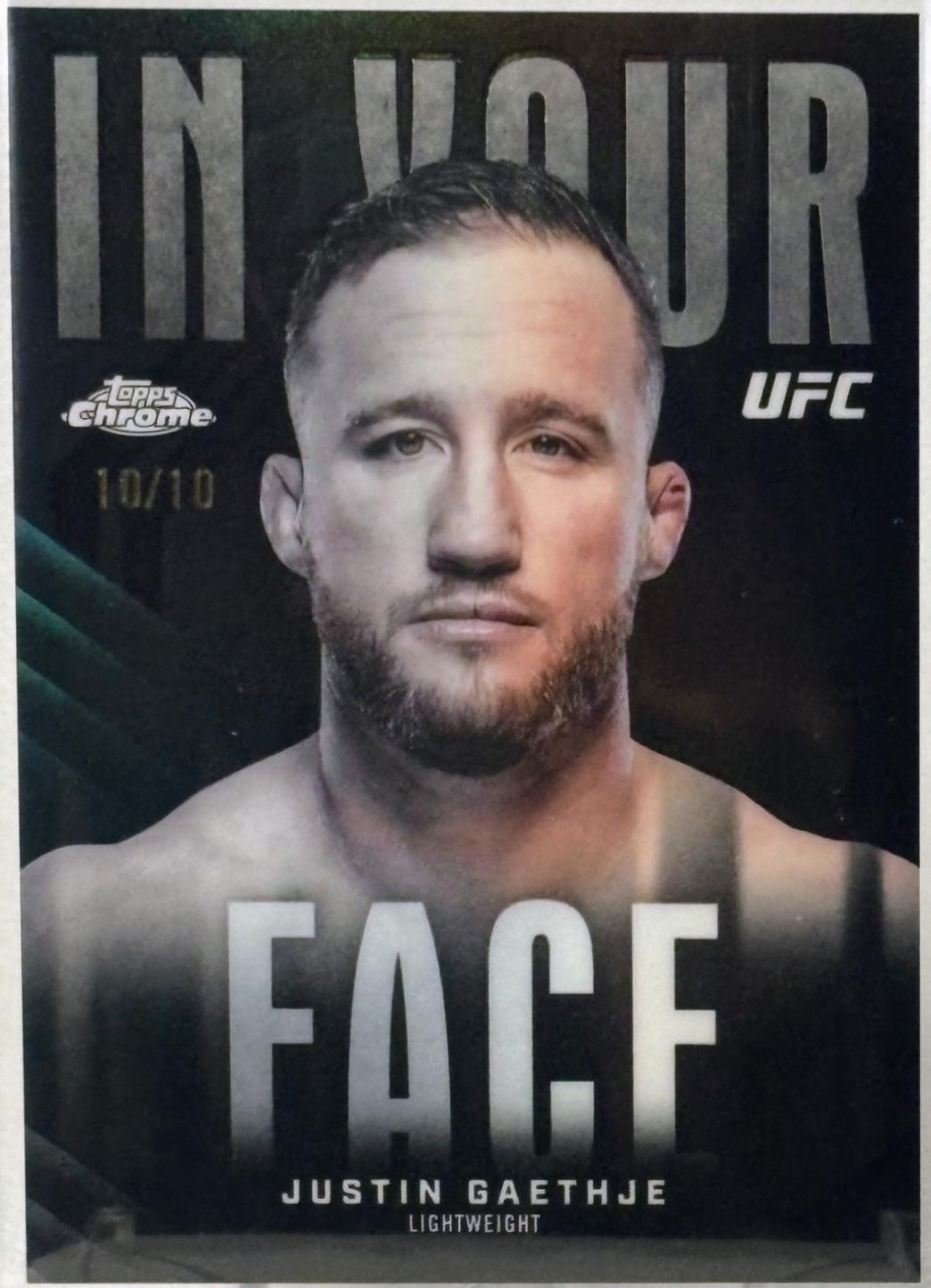 Justin Gaethje 2026 Topps Chrome UFC In Your Face #IYF-14 Black Refractor