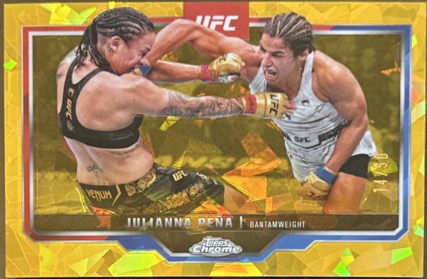 Julianna Peña 2025 Topps Chrome Sapphire UFC Base Sapphire #142 Gold Sapphire