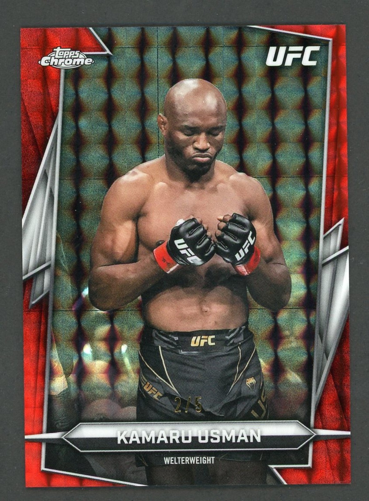 Kamaru Usman 2026 Topps Chrome UFC Base #27 Red Ray Wave Refractor