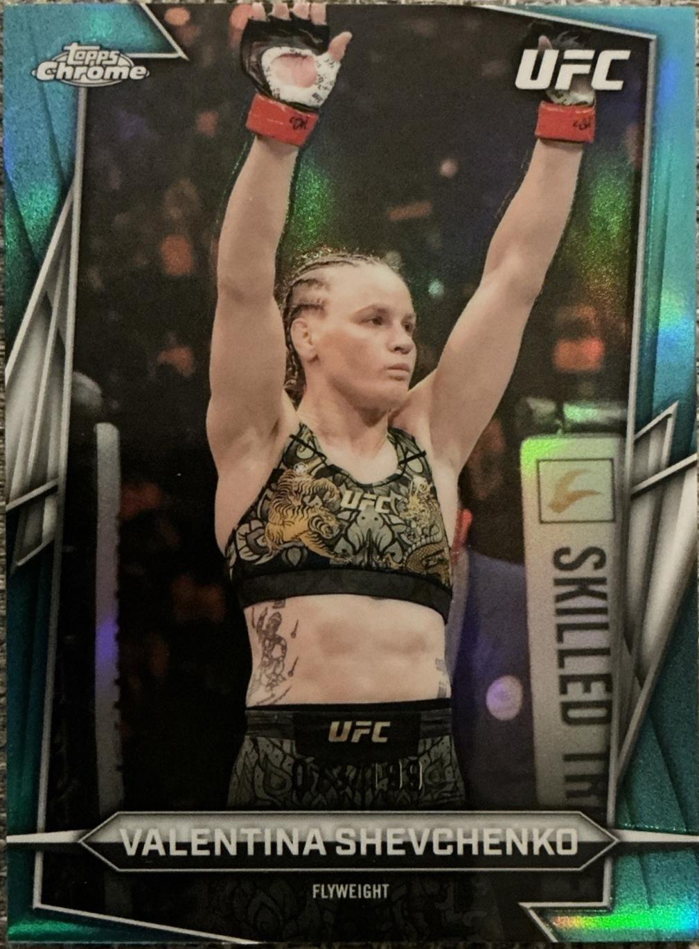 Valentina Shevchenko 2026 Topps Chrome UFC Base #3 Blue Refractor
