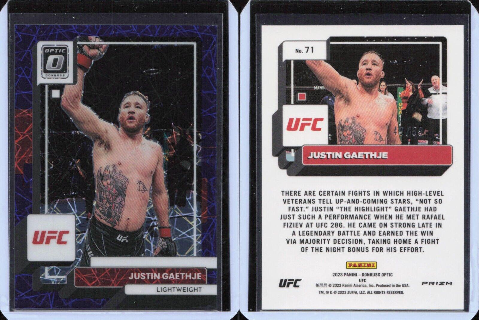 Justin Gaethje 2023 Panini Donruss Optic UFC Base #71 Purple Velocity