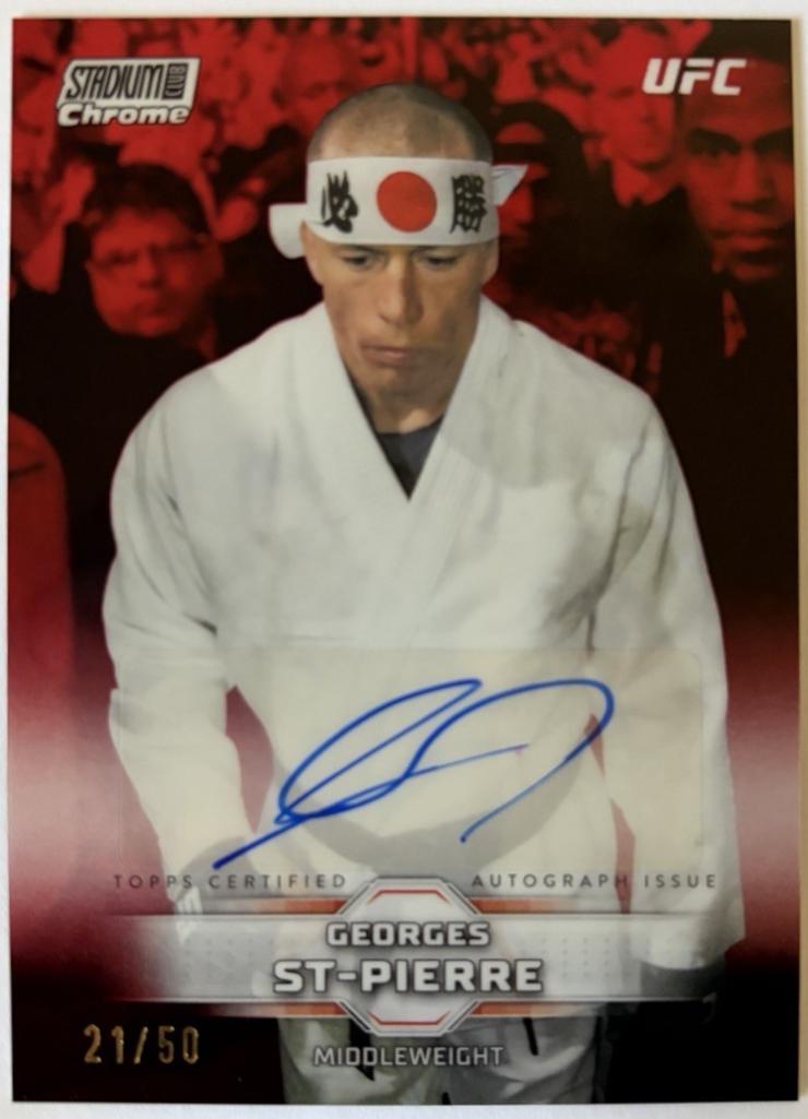 Georges St-Pierre 2026 Topps Stadium Club UFC Chrome Autographs #CAV-GSP Red Refractor