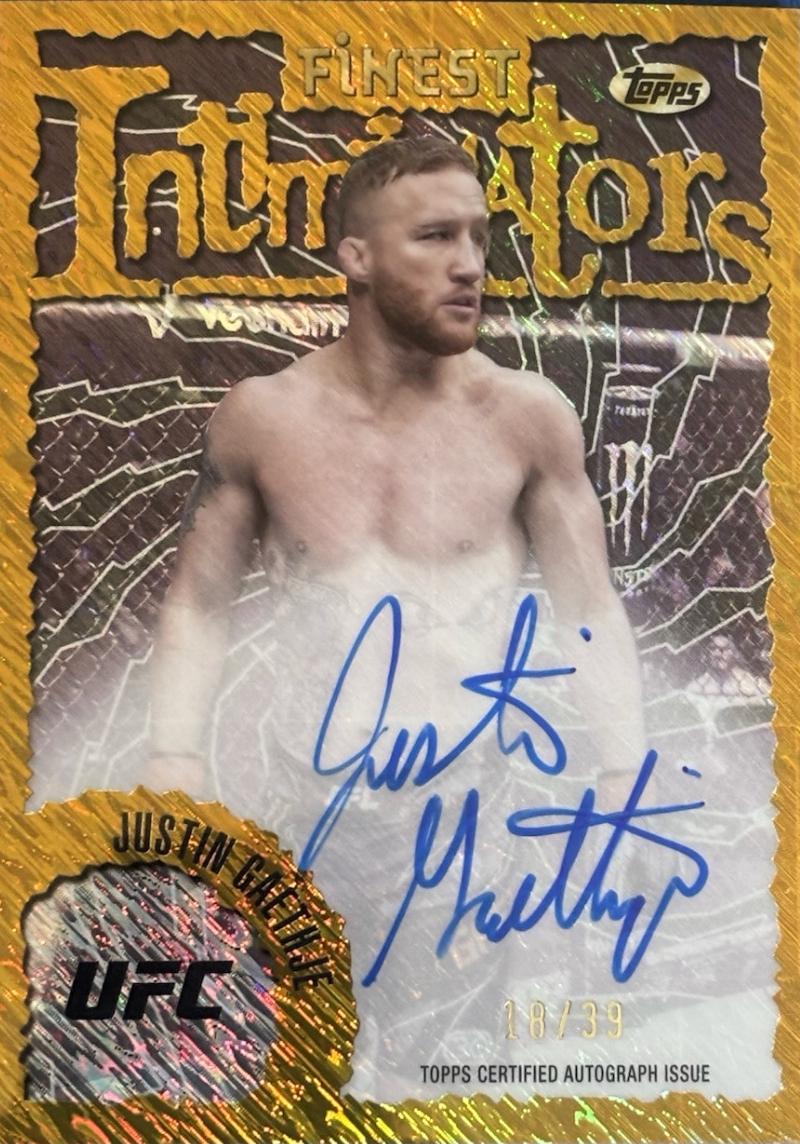Justin Gaethje 2024 Topps Finest UFC Intimidators Autographs #IA-JGA Gold Shimmer Refractor