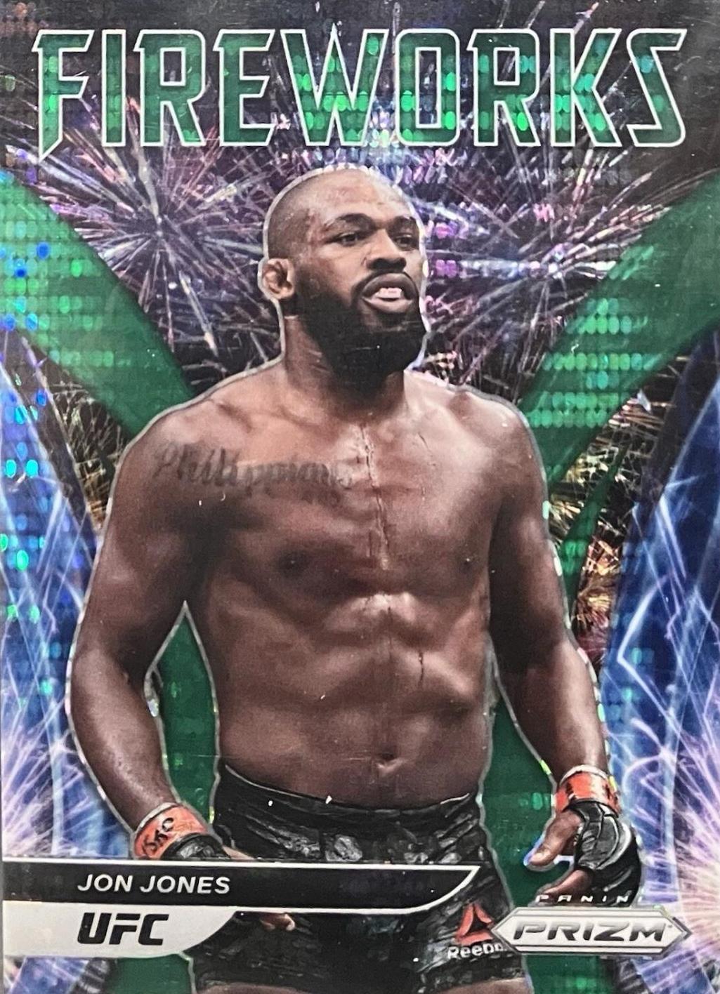 Jon Jones 2022 Panini Prizm UFC Fireworks #20 Green Pulsar