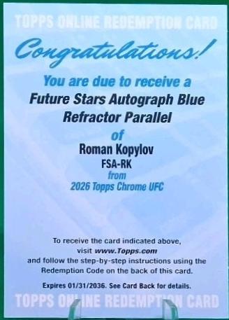Roman Kopylov 2026 Topps Chrome UFC Future Stars Autographs #FSA-RK Blue Refractor