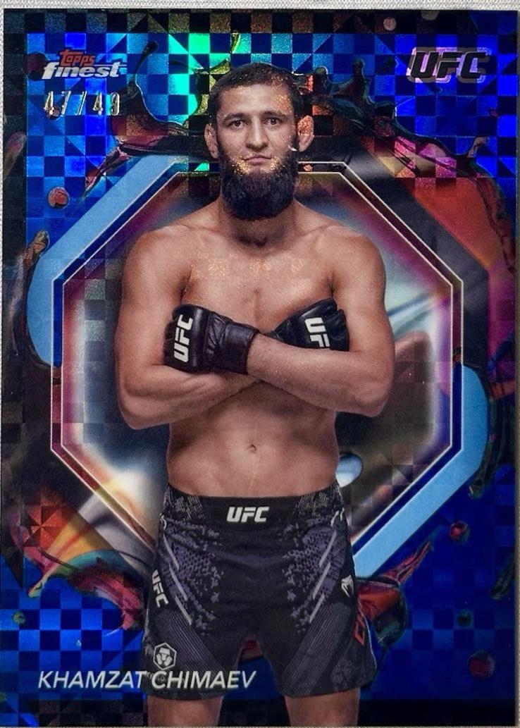 Khamzat Chimaev 2024 Topps Finest UFC Base Rare #212 Blue Checkerboard Refractor