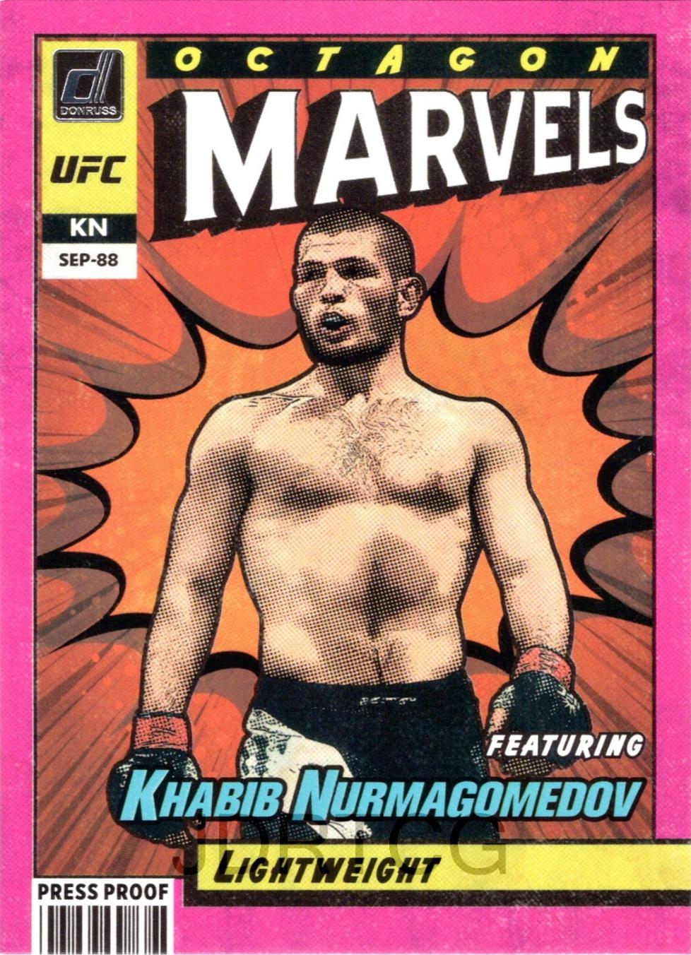 Khabib Nurmagomedov 2022 Panini Donruss UFC Octagon Marvels #11 Press Proof Pink