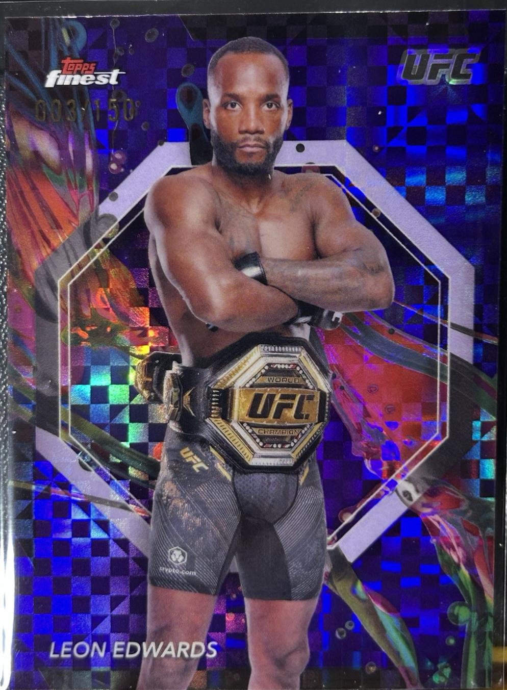 Leon Edwards 2024 Topps Finest UFC Base Common #72 Purple Checkerboard Refractor