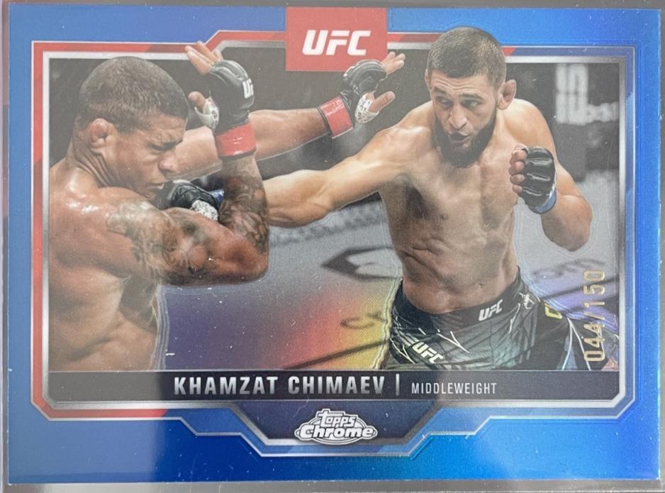 Khamzat Chimaev 2025 Topps Chrome UFC Base #102 Blue Refractor