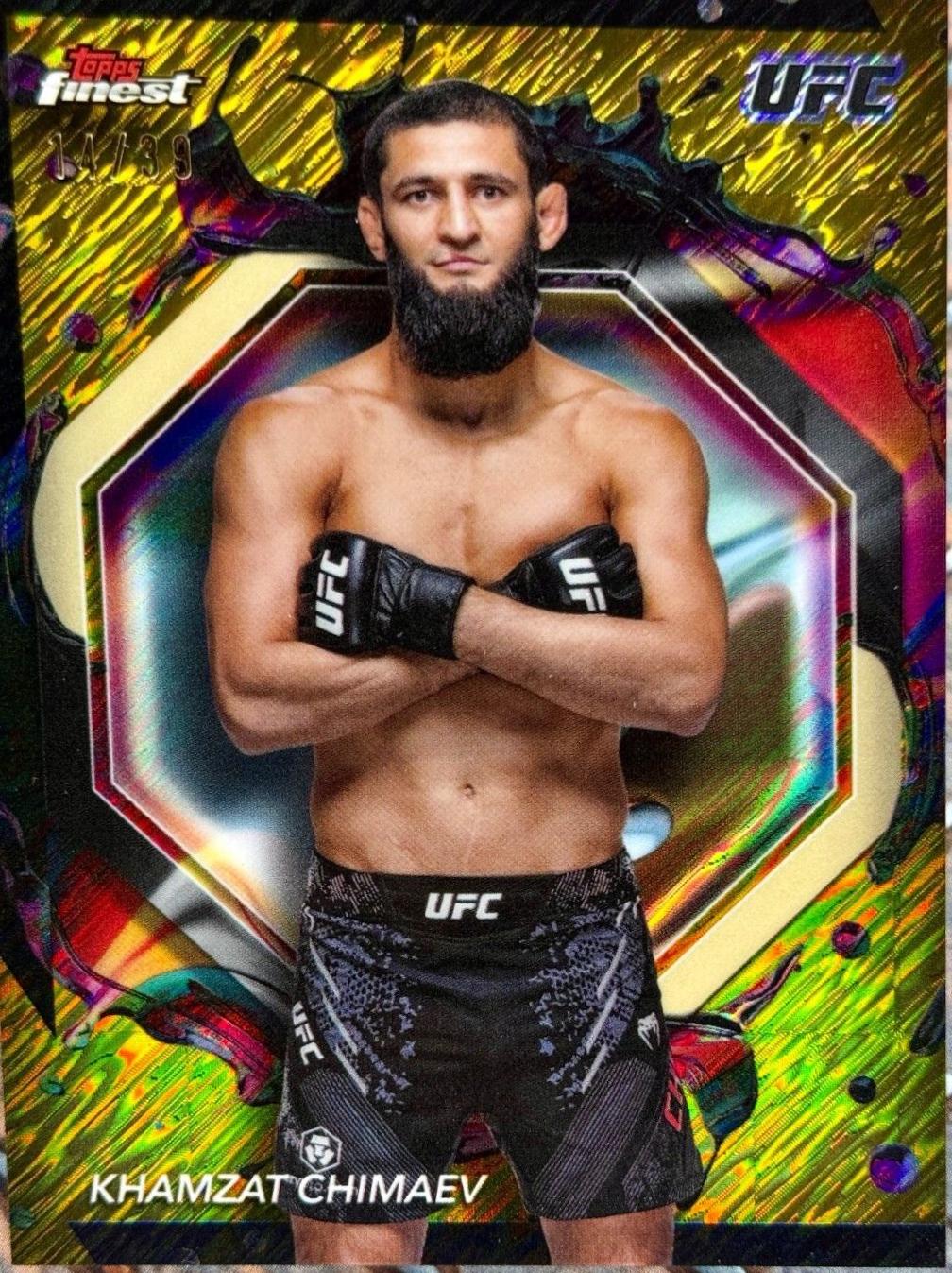 Khamzat Chimaev 2024 Topps Finest UFC Base Rare #212 Gold Shimmer Refractor